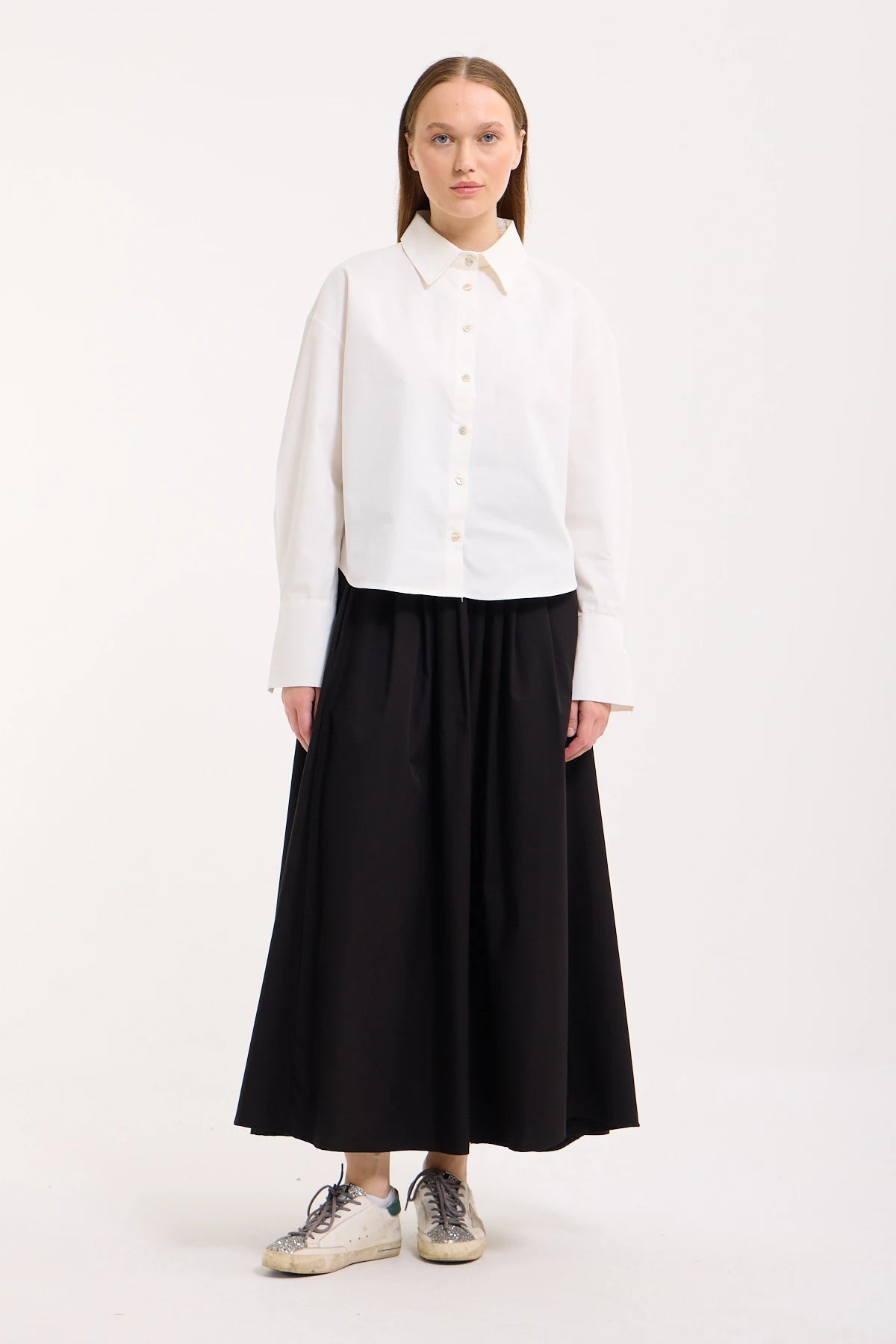 Crop Bluse mit breiten Manschetten