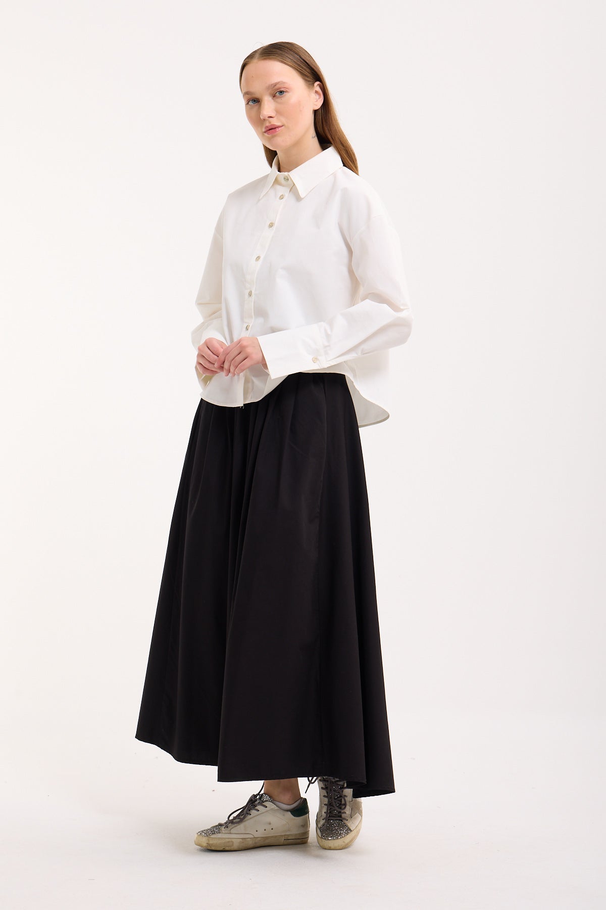 Crop Bluse mit breiten Manschetten