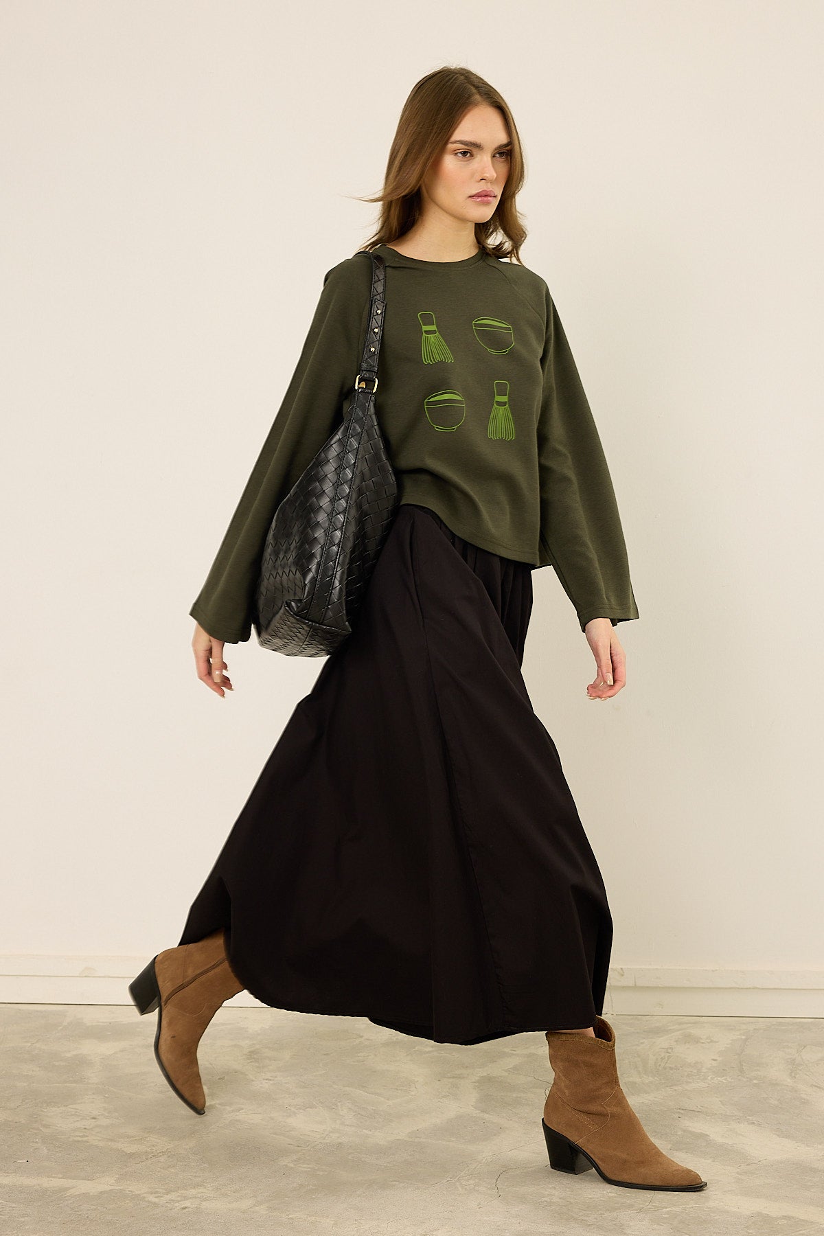 Crop-Top mit Matcha-Print