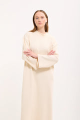 Rippstrick-Maxikleid mit Trompetenärmeln und Bindegürtel