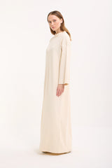 Rippstrick-Maxikleid mit Trompetenärmeln und Bindegürtel