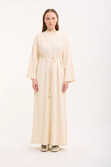 Rippstrick-Maxikleid mit Trompetenärmeln und Bindegürtel