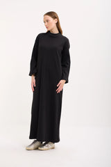 Rippstrick-Maxikleid mit Trompetenärmeln und Bindegürtel