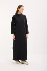 Rippstrick-Maxikleid mit Trompetenärmeln und Bindegürtel