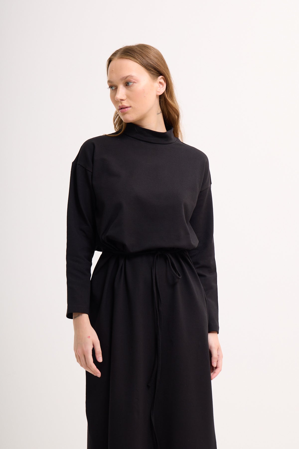 Baumwoll-Maxikleid mit Taillengürtel