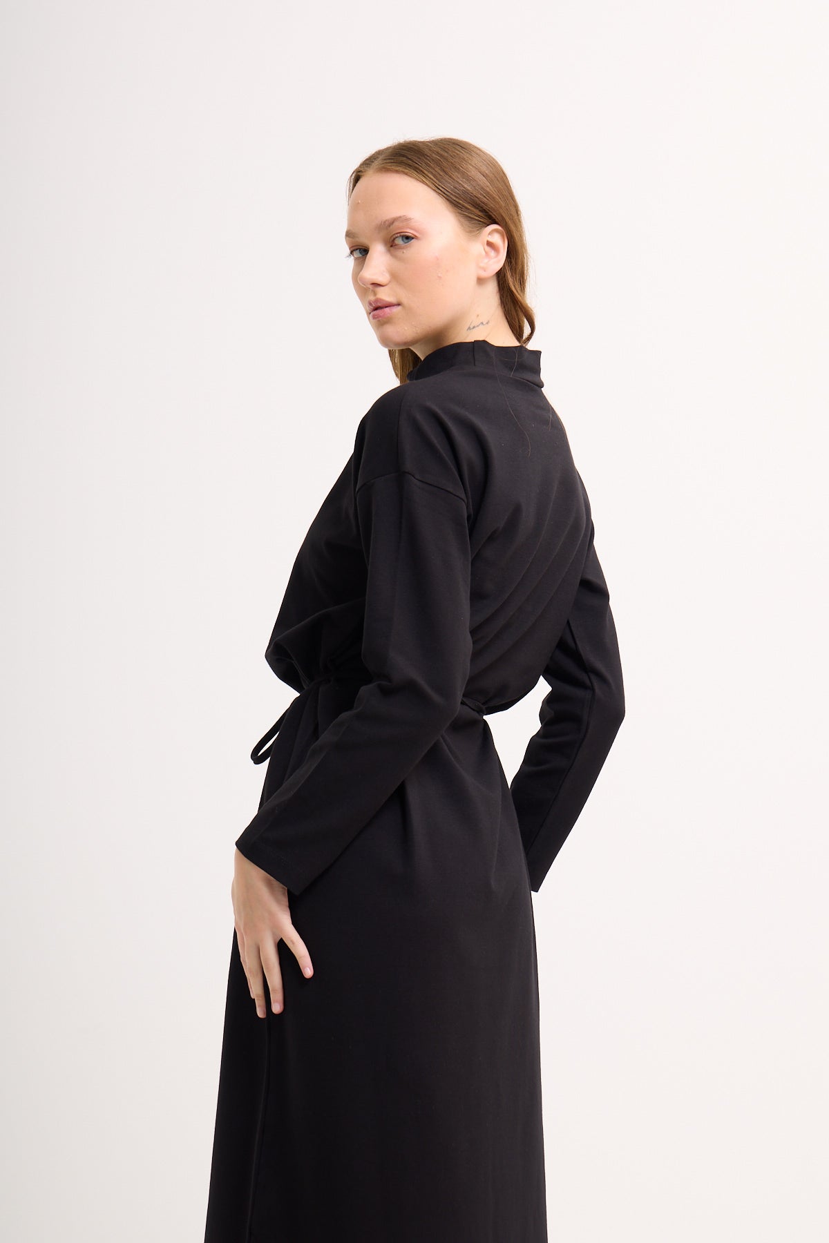Baumwoll-Maxikleid mit Taillengürtel