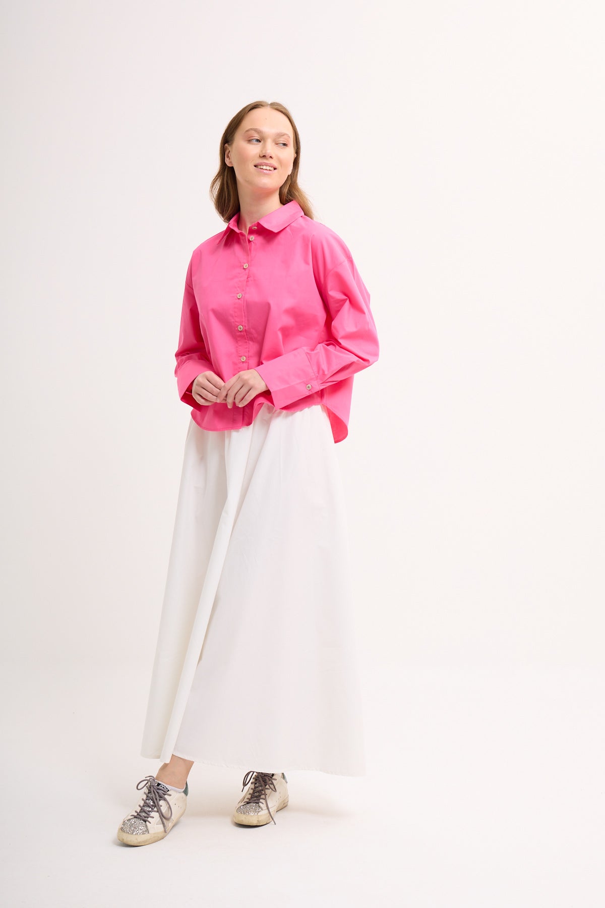 Crop Bluse mit breiten Manschetten