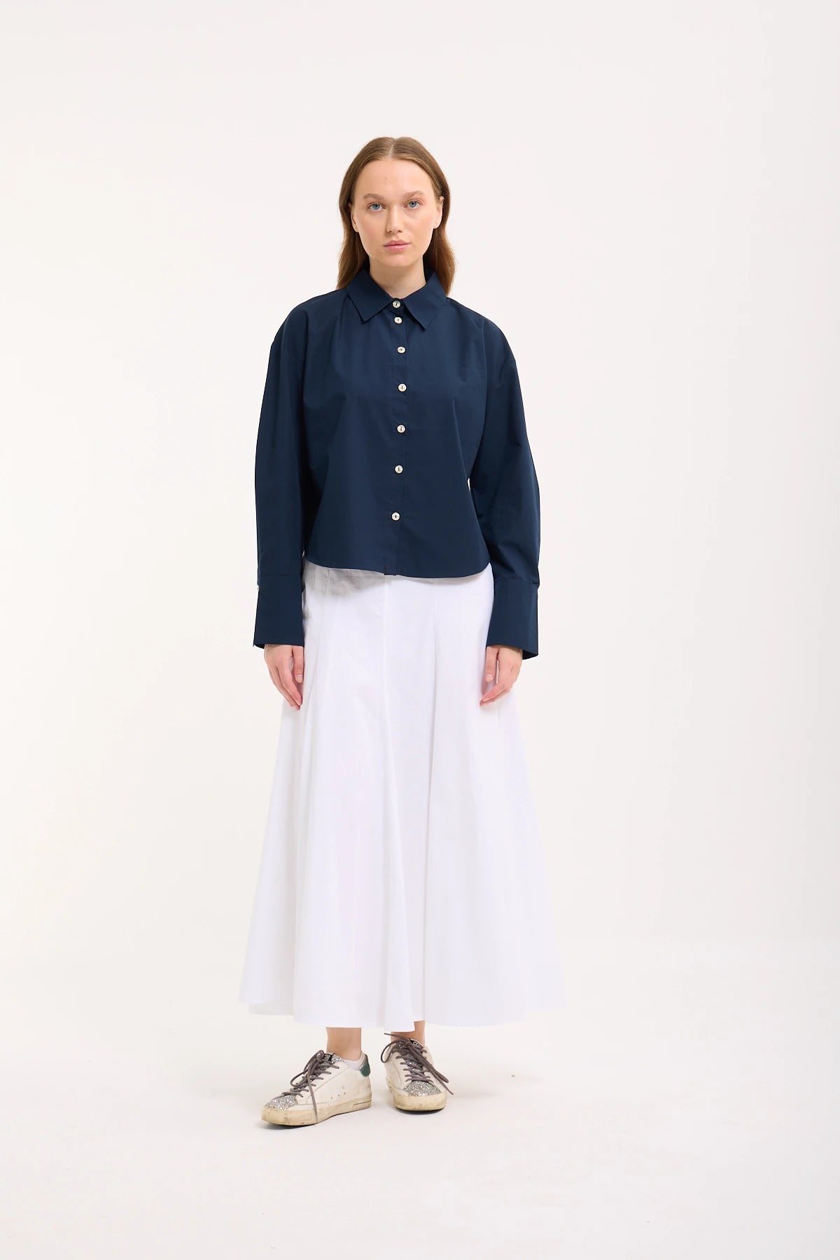 Crop Bluse mit breiten Manschetten