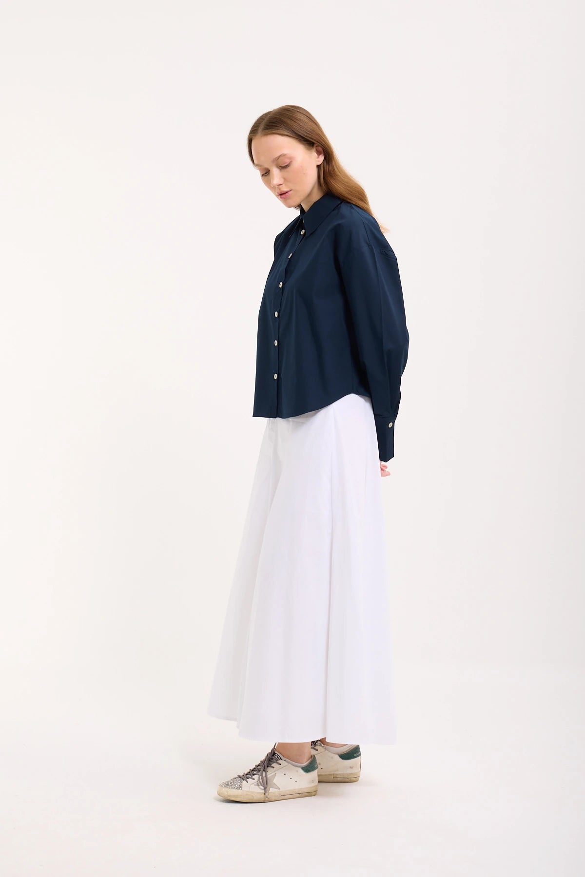 Crop Bluse mit breiten Manschetten