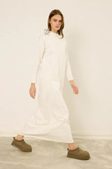 Maxi-Kleid aus Baumwolle mit Langarm und Taillengürtel