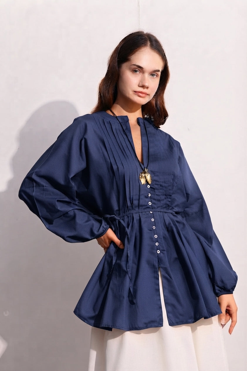Voile-Bluse mit Biesen-Deko