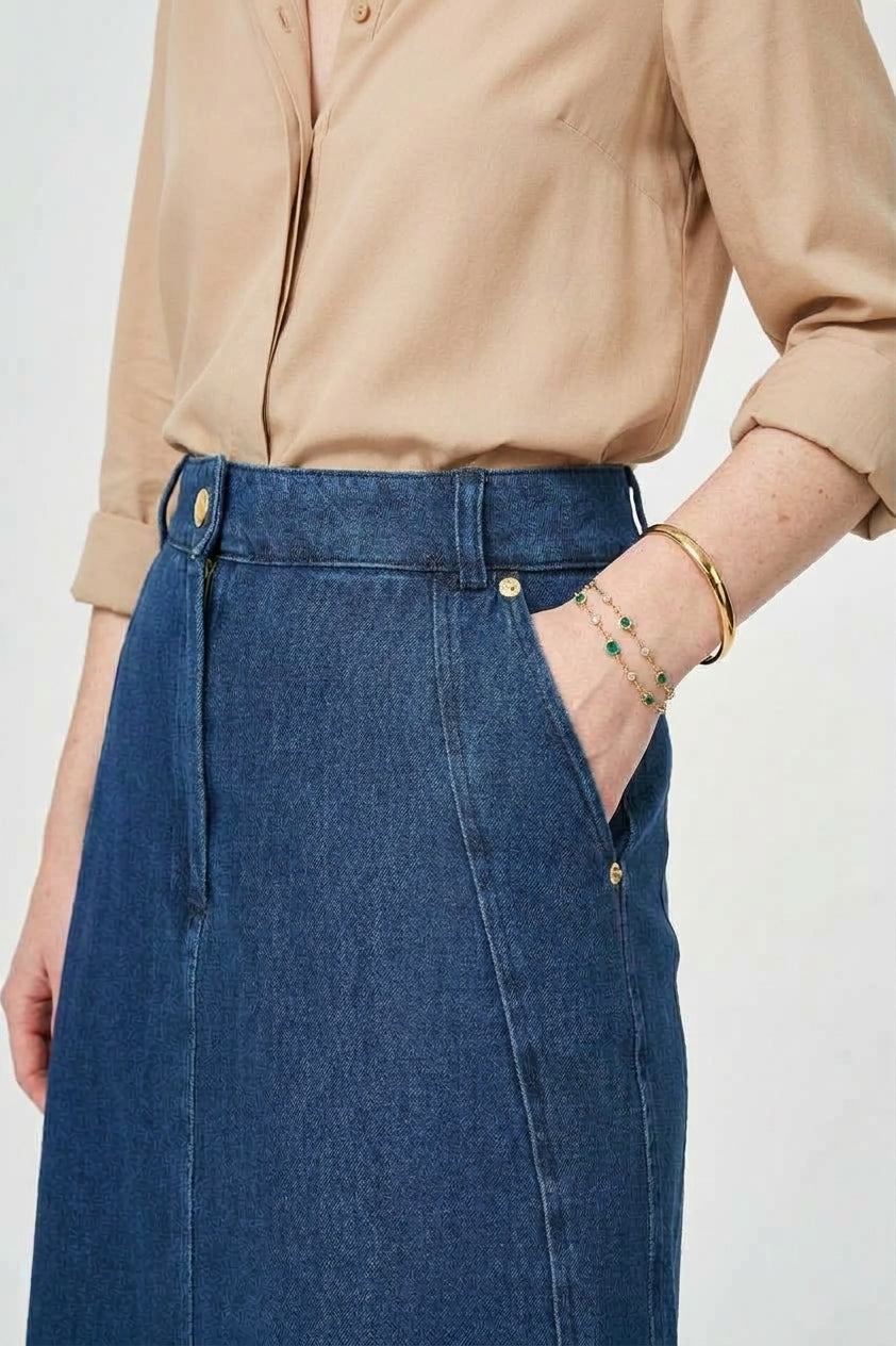 Maxi-Jeansrock mit Fransensaum