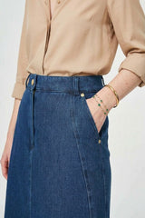 Maxi-Jeansrock mit Fransensaum