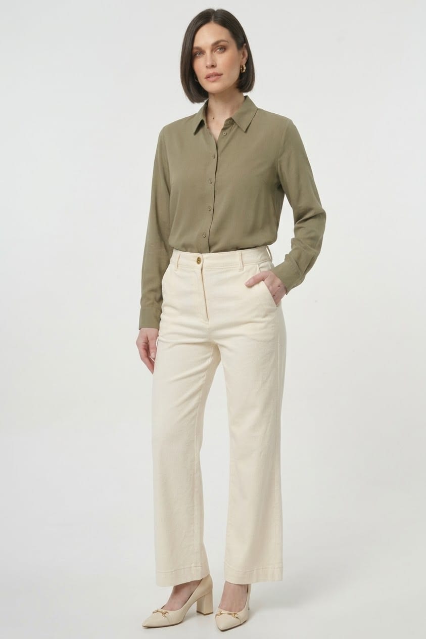 High-Waist Wide-Leg-Hose aus Tencel-Baumwolle