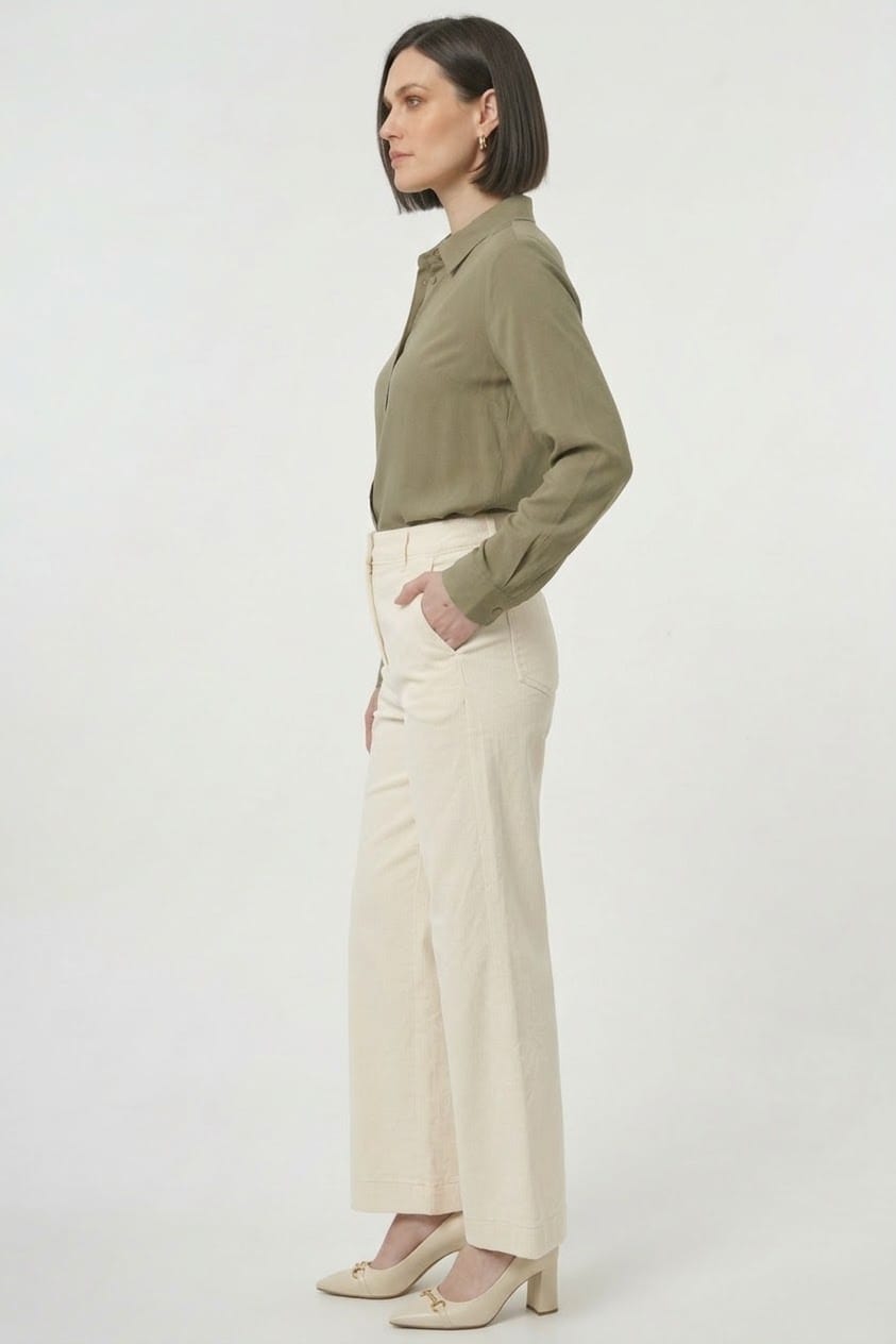 High-Waist Wide-Leg-Hose aus Tencel-Baumwolle