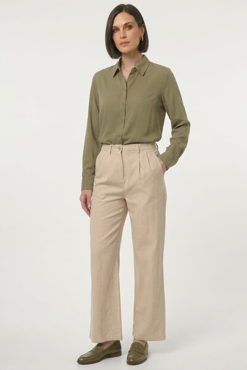Wide-Leg Bundfaltenhose aus Baumwolle-Leinen