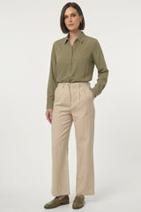 Wide-Leg Bundfaltenhose aus Baumwolle-Leinen