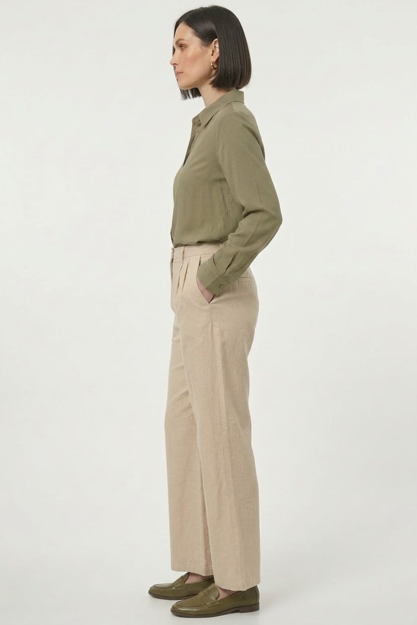Wide-Leg Bundfaltenhose aus Baumwolle-Leinen