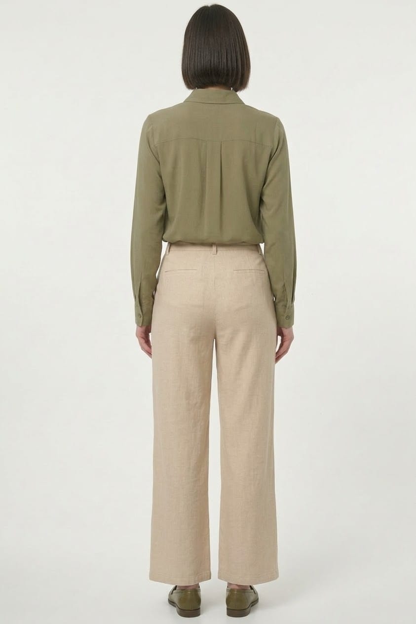 Wide-Leg Bundfaltenhose aus Baumwolle-Leinen