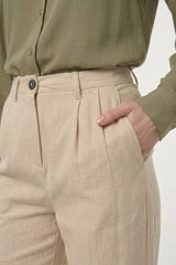 Wide-Leg Bundfaltenhose aus Baumwolle-Leinen