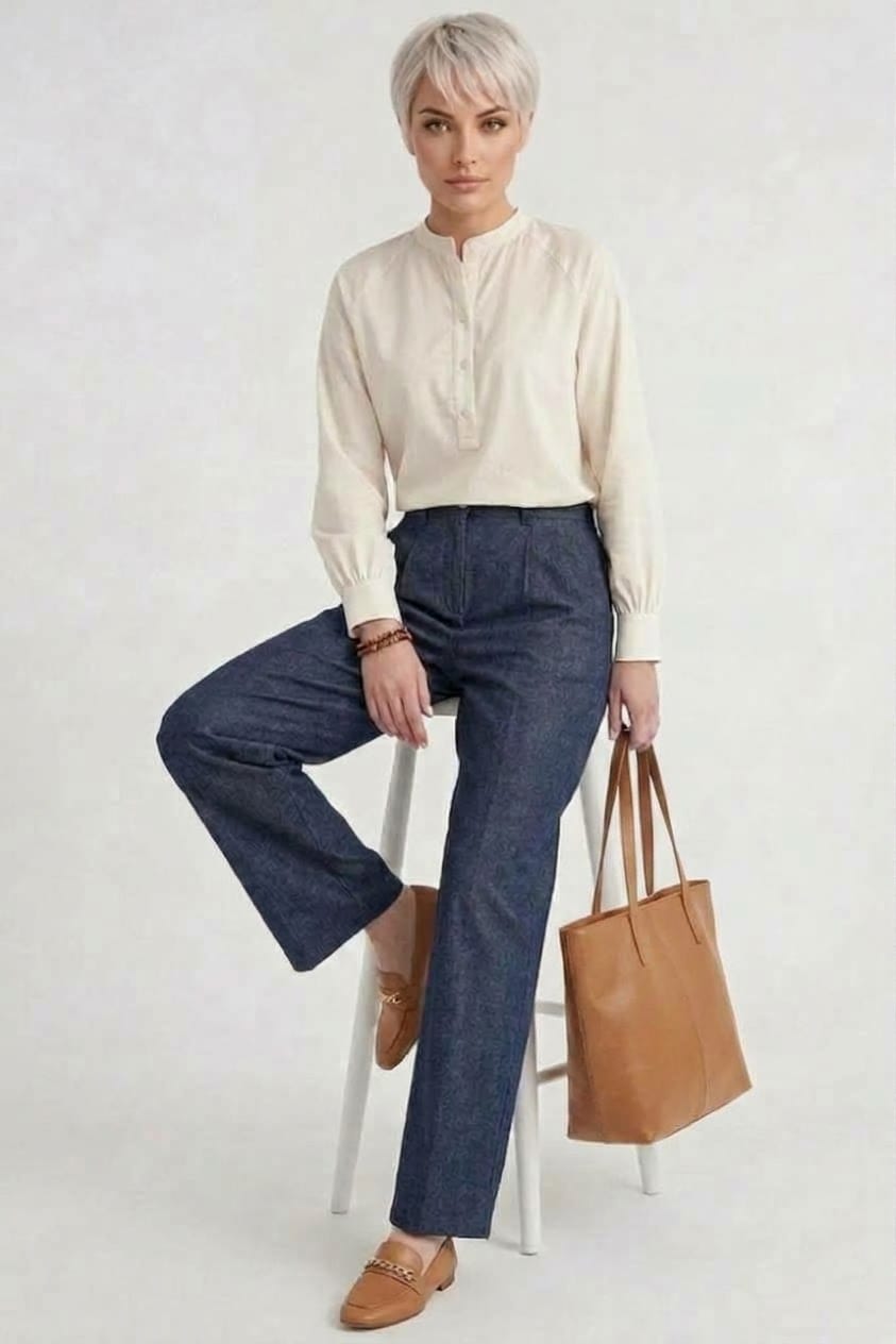 Wide-Leg Bundfaltenhose aus Baumwolle-Leinen
