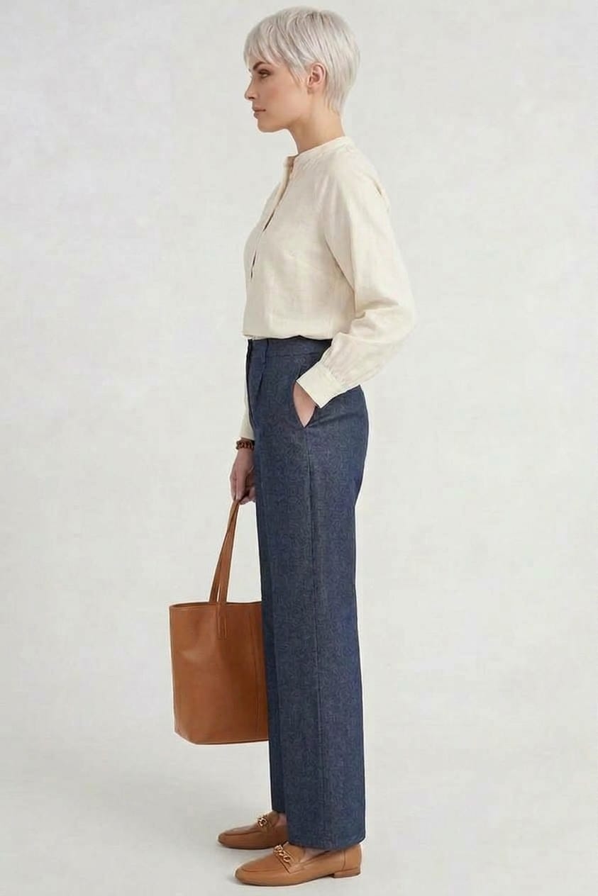 Wide-Leg Bundfaltenhose aus Baumwolle-Leinen