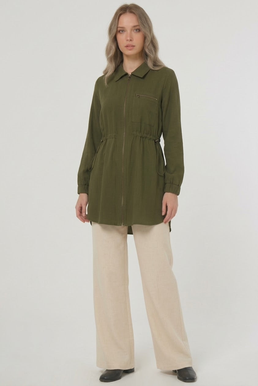 Tencel-Tunika mit Reißverschluss und Taillenzug