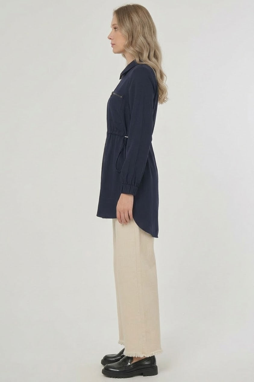 Tencel-Tunika mit Reißverschluss und Taillenzug
