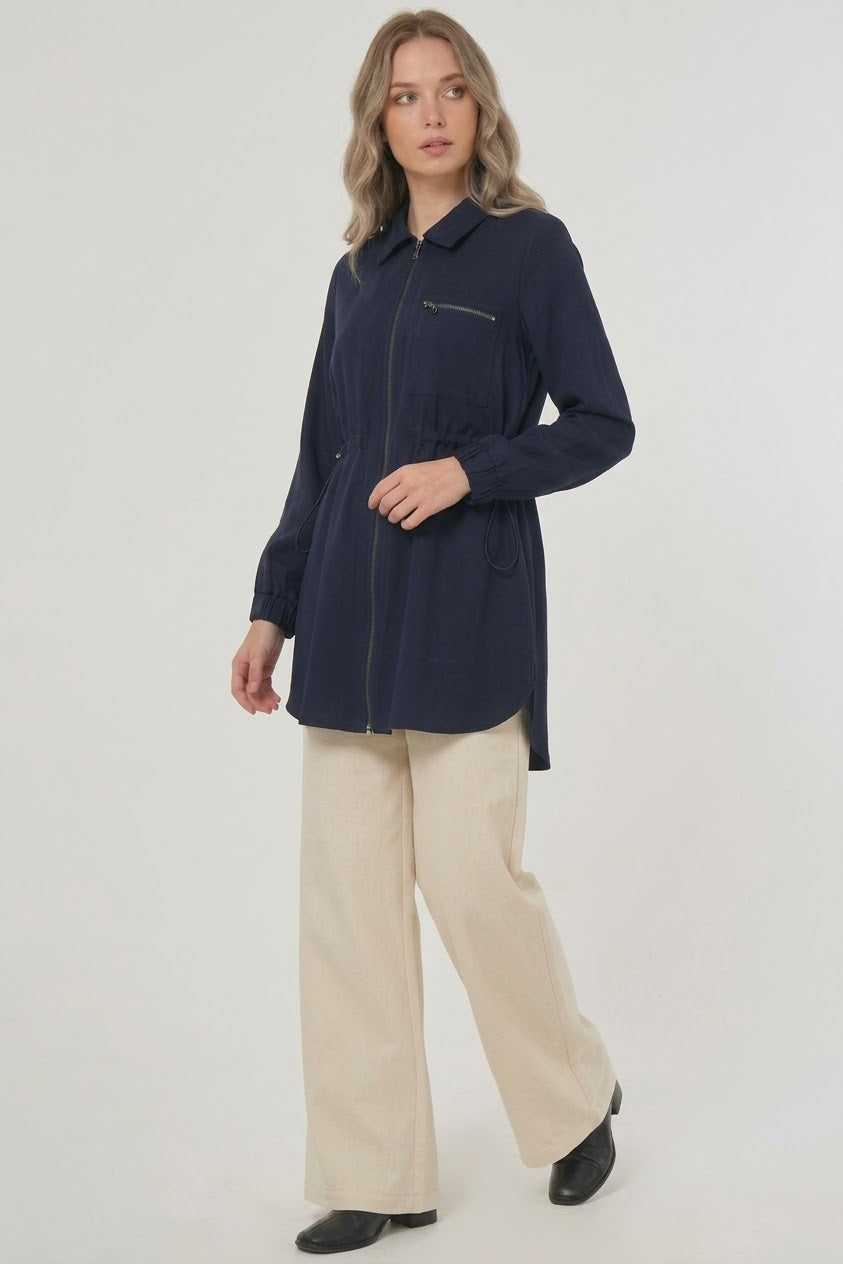 Tencel-Tunika mit Reißverschluss und Taillenzug