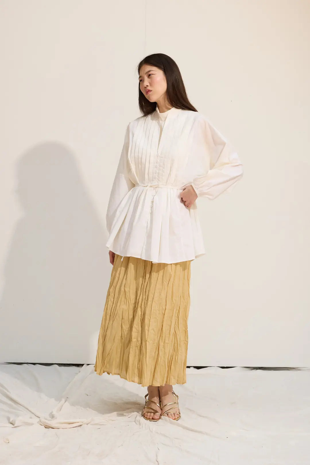 Voile-Bluse mit Biesen-Deko