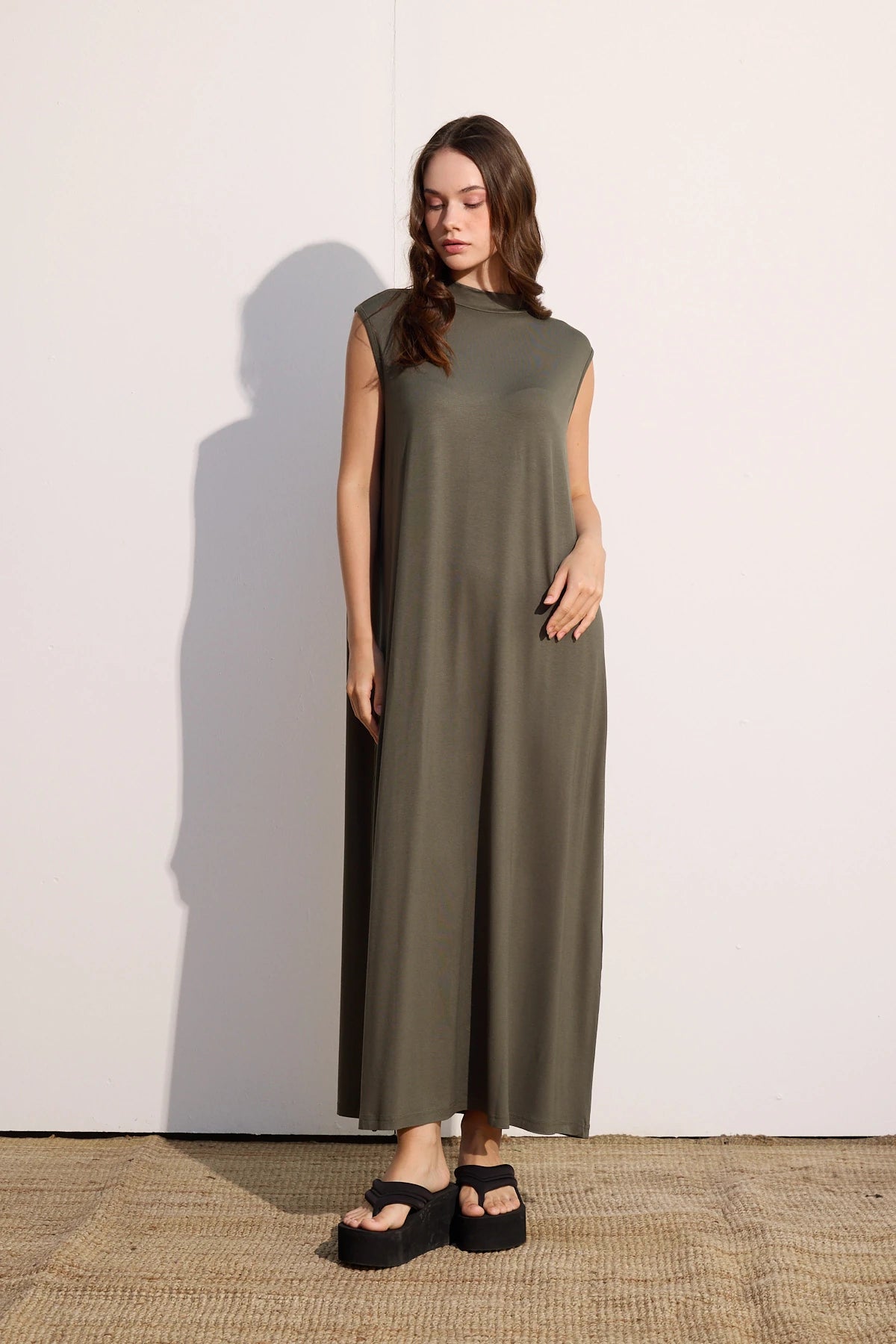 Ärmelloses Basic Maxikleid aus Baumwolle
