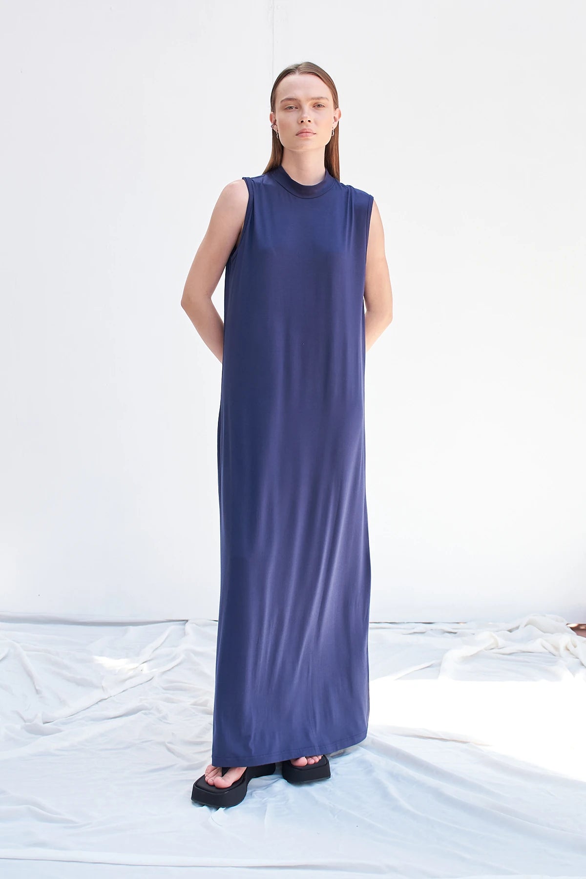 Ärmelloses Basic Maxikleid aus Baumwolle