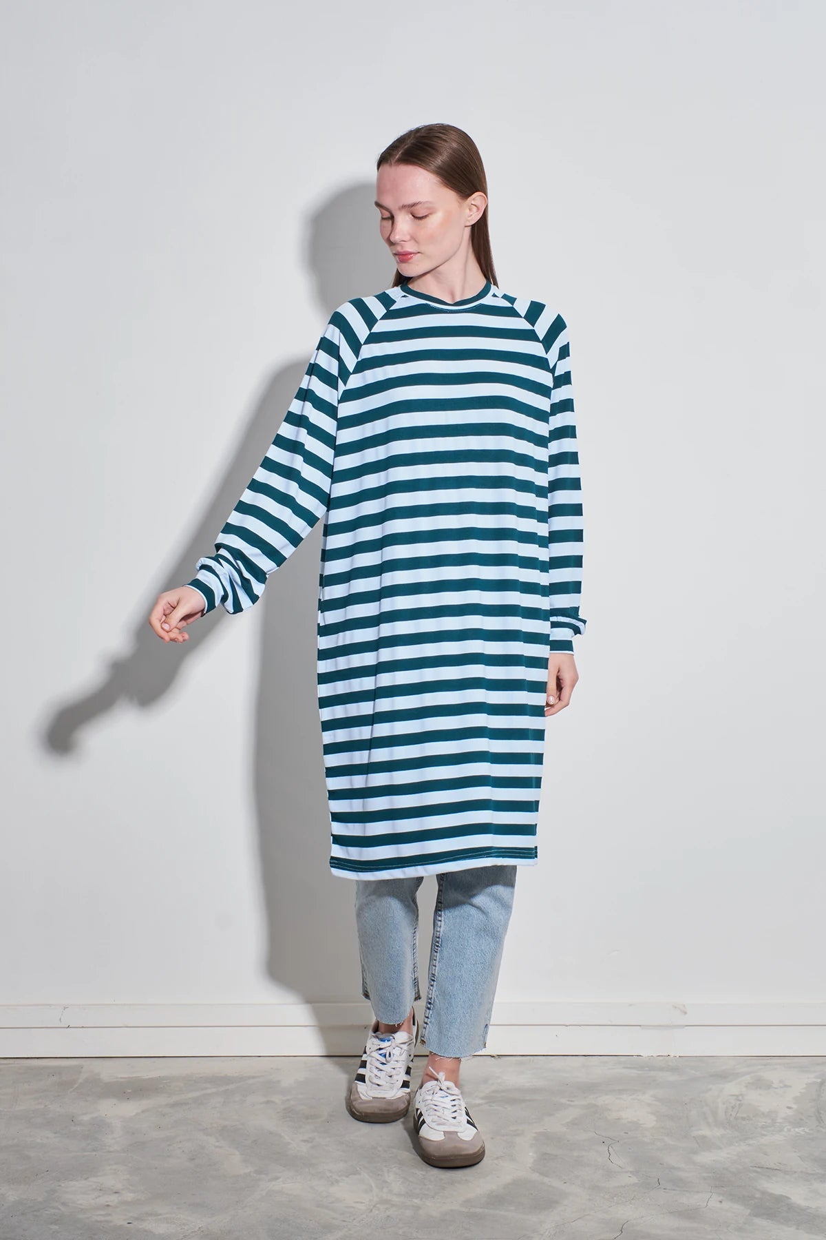 Streifen-Long-Tunika im Loose-Fit 100cm