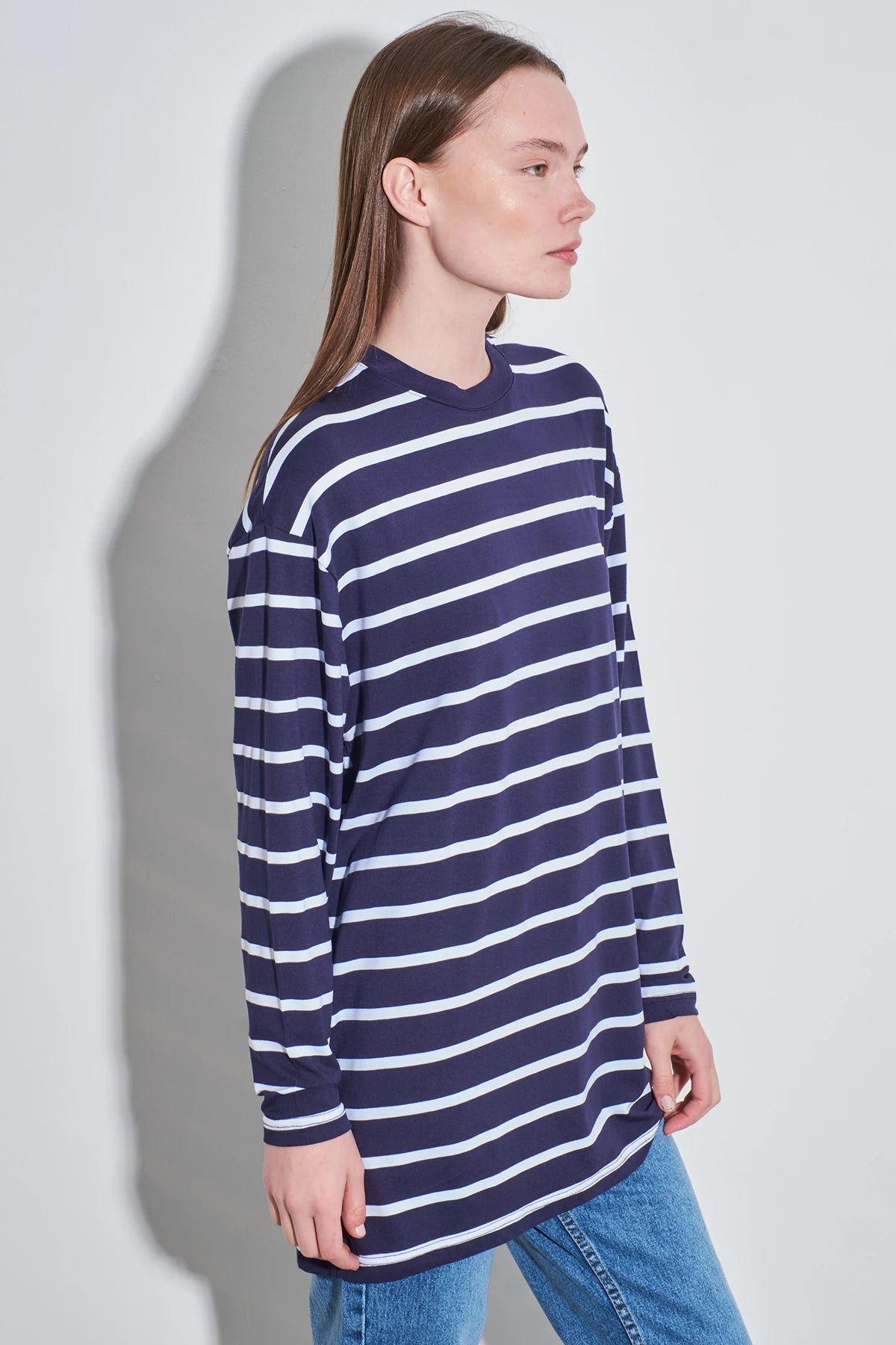 Streifen-Long-Tunika im Loose-Fit 80 cm