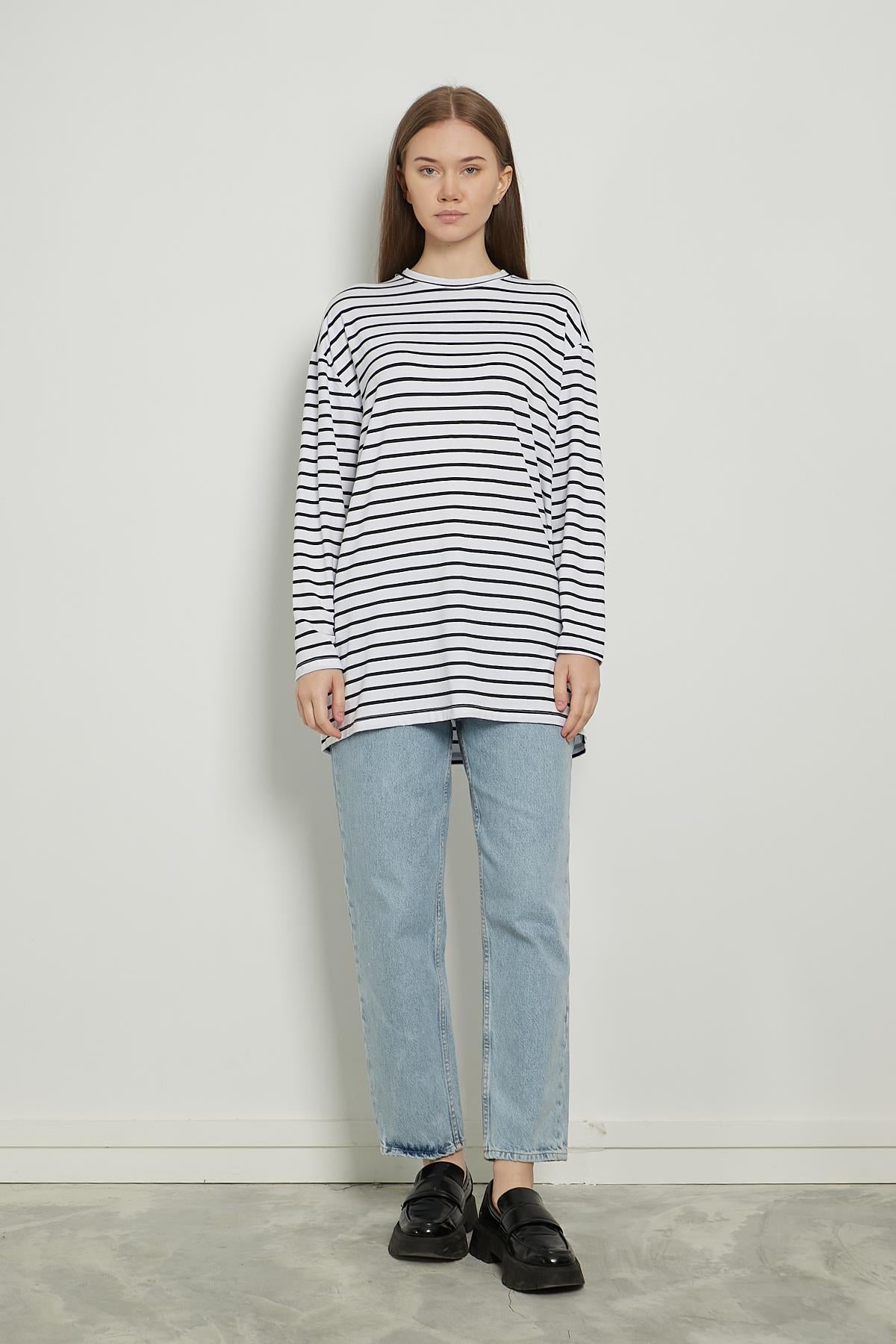 Streifen-Long-Tunika im Loose-Fit 80 cm