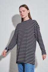 Streifen-Long-Tunika im Loose-Fit 80 cm