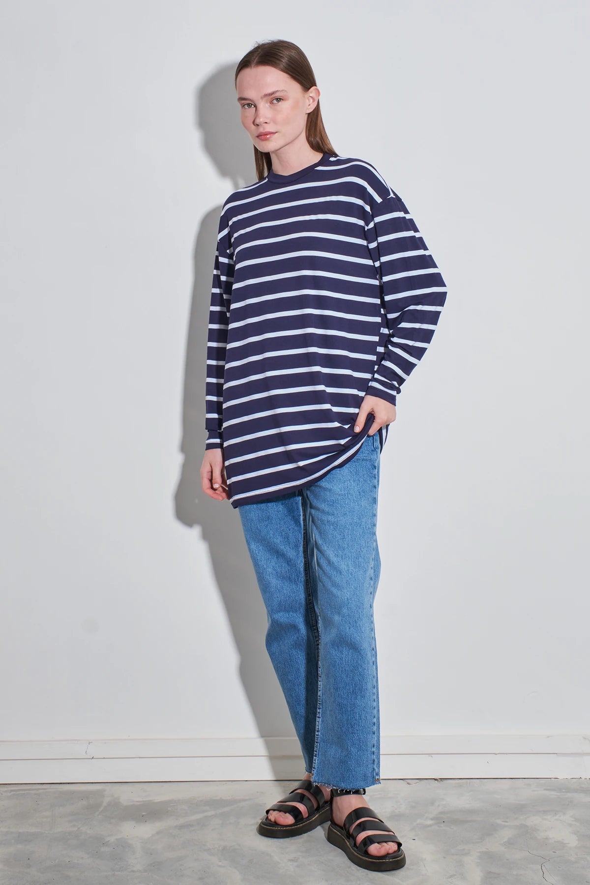 Streifen-Long-Tunika im Loose-Fit 80 cm
