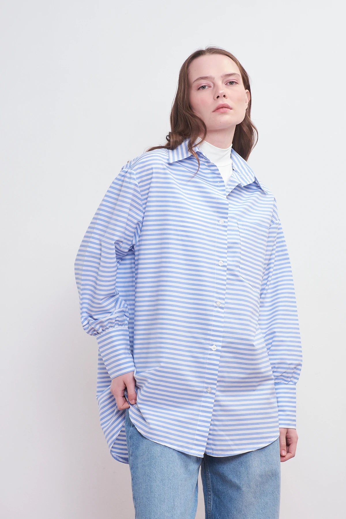 Gestreifte Boyfriend-Bluse aus Baumwolle
