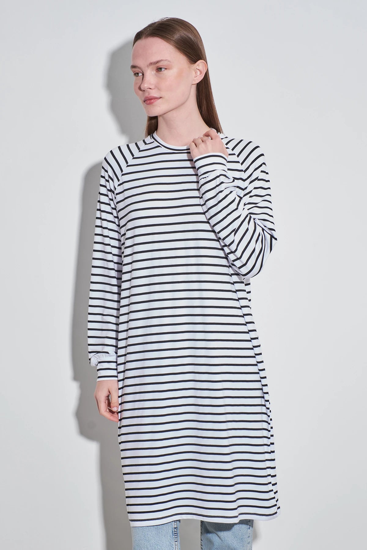 Streifen-Long-Tunika im Loose-Fit 100cm