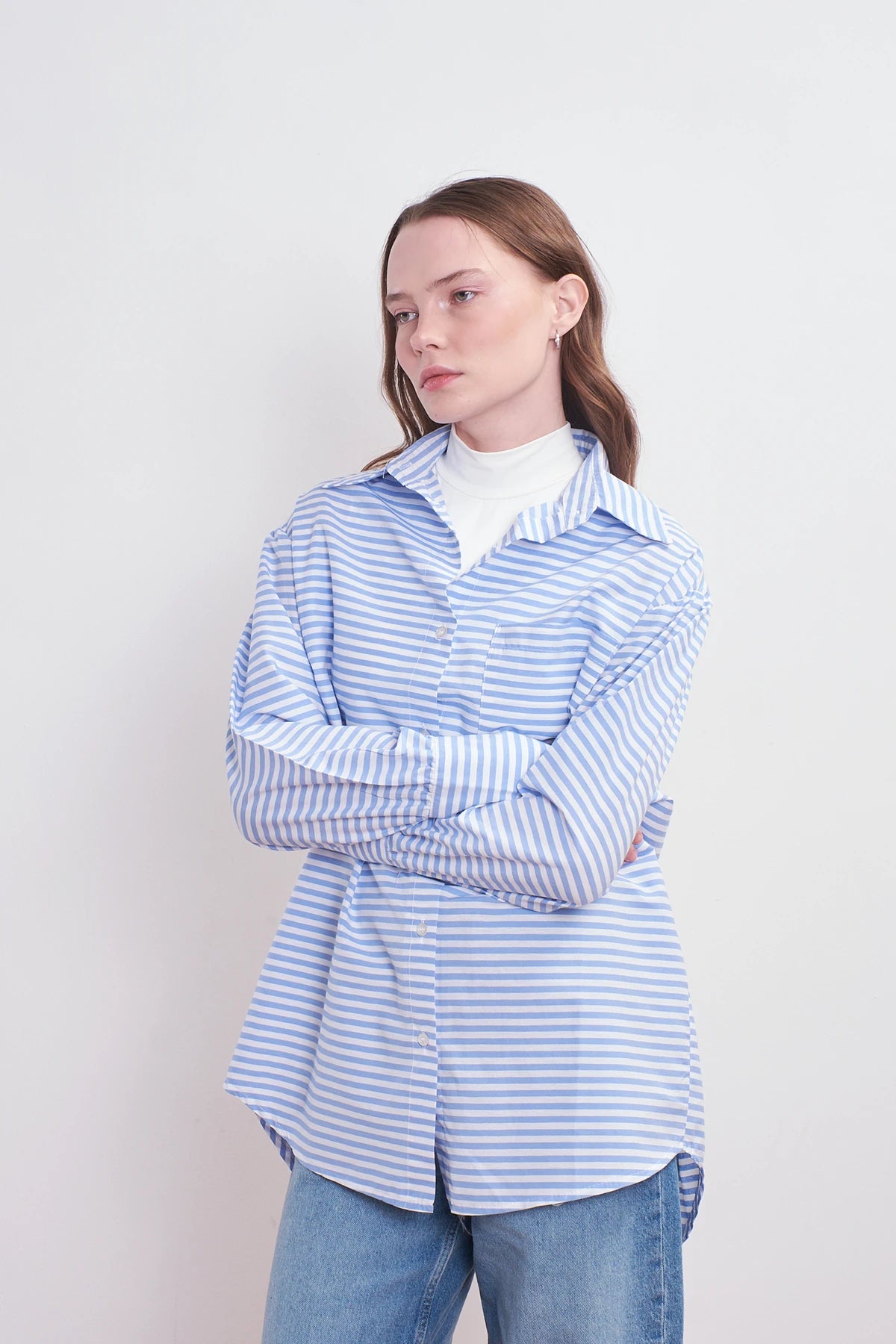 Gestreifte Boyfriend-Bluse aus Baumwolle