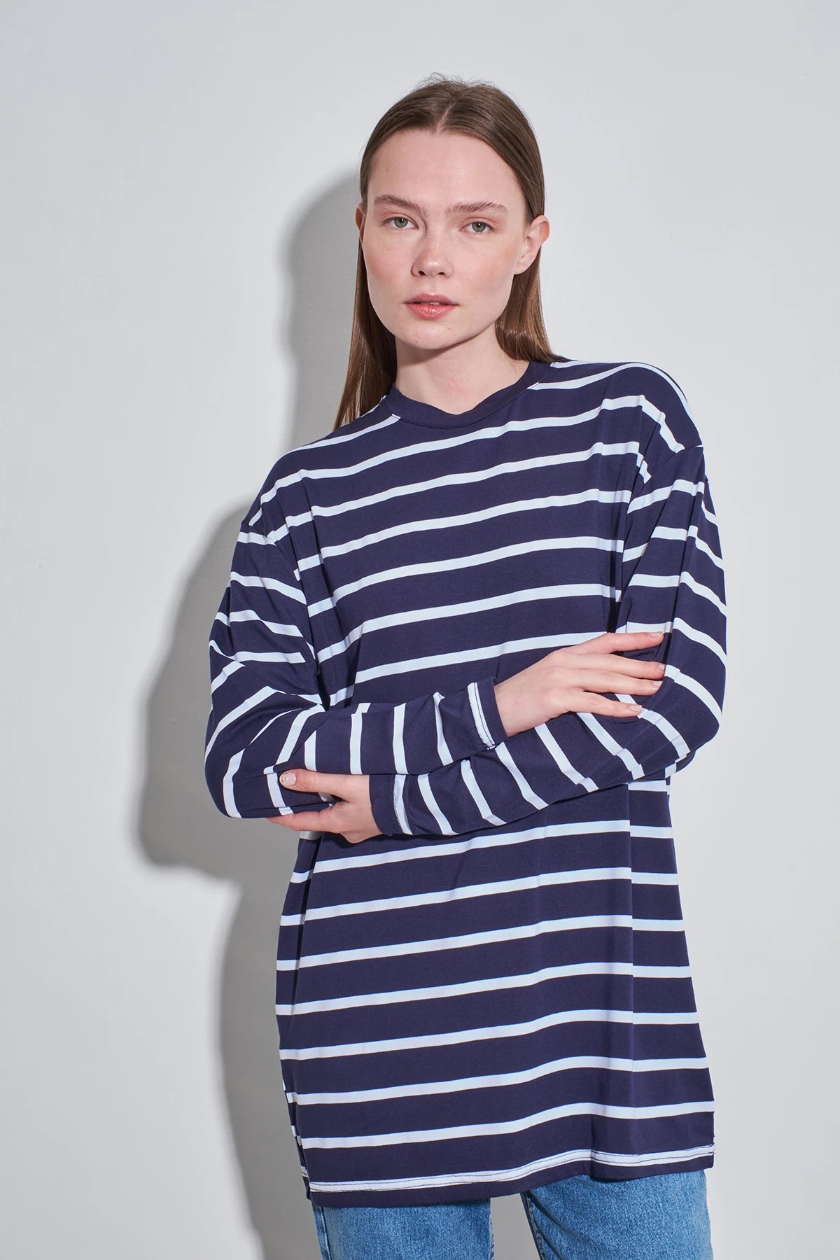 Streifen-Long-Tunika im Loose-Fit 80 cm