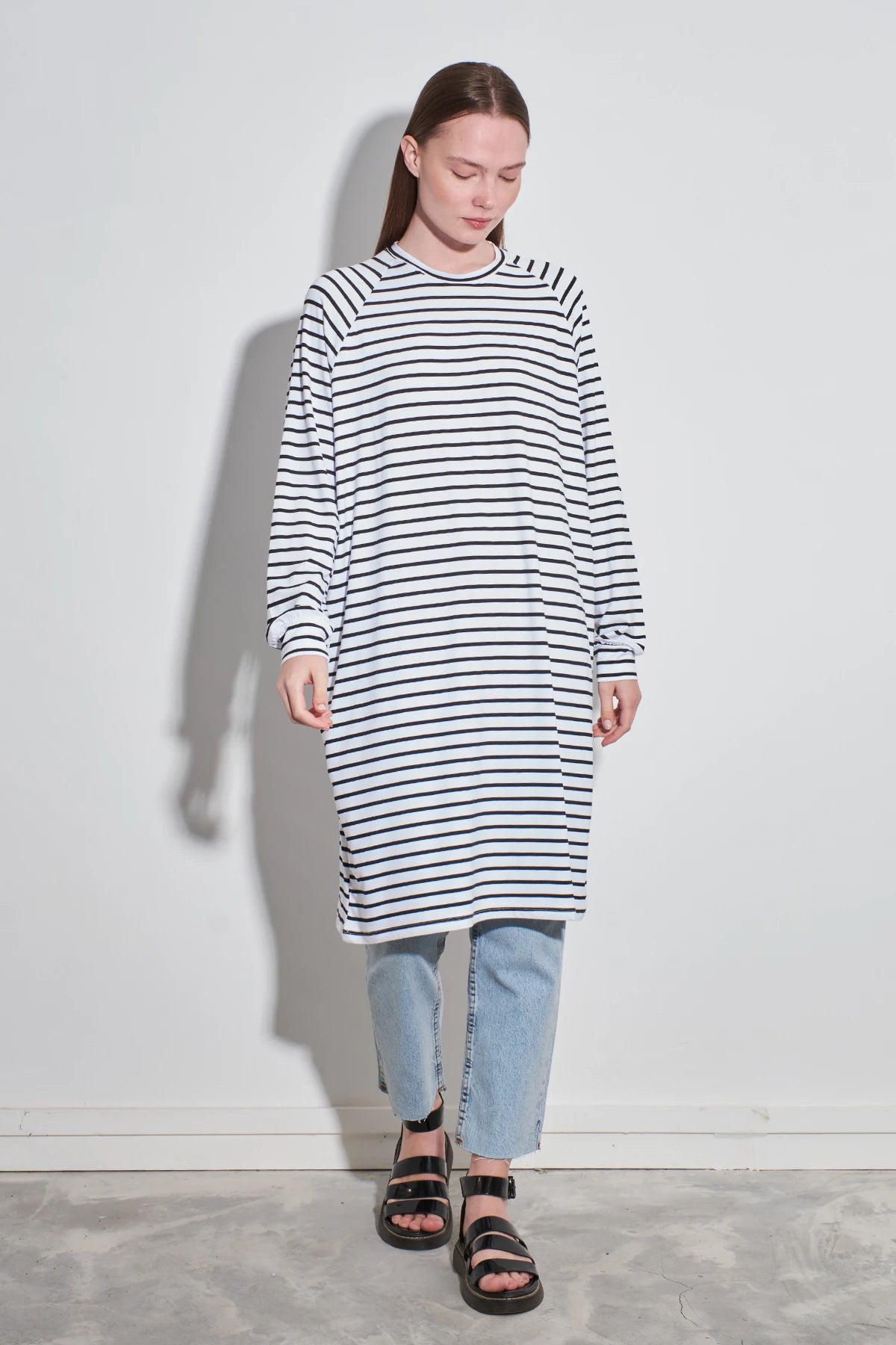 Streifen-Long-Tunika im Loose-Fit 100cm