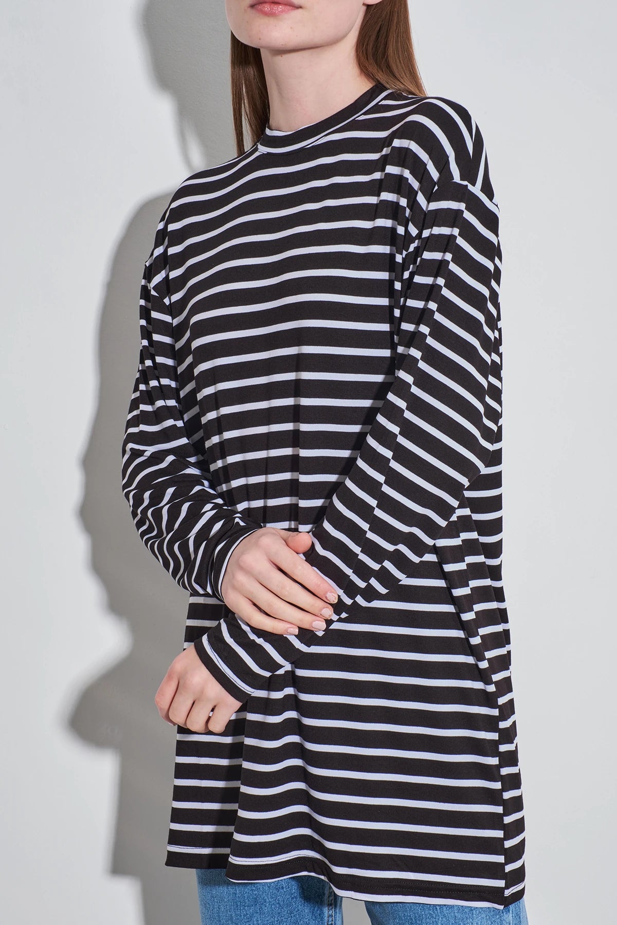 Streifen-Long-Tunika im Loose-Fit 80 cm
