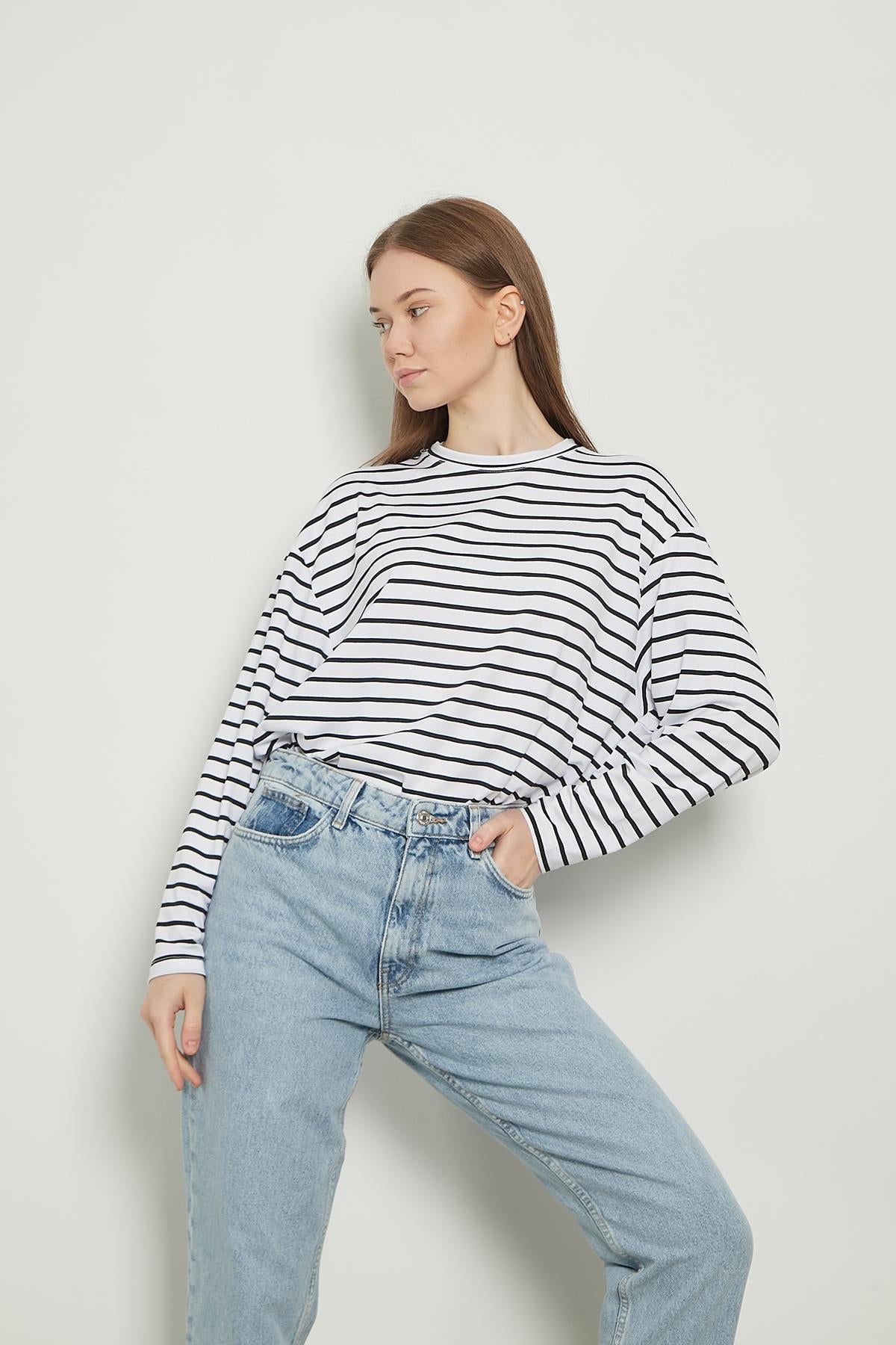 Streifen-Long-Tunika im Loose-Fit 80 cm
