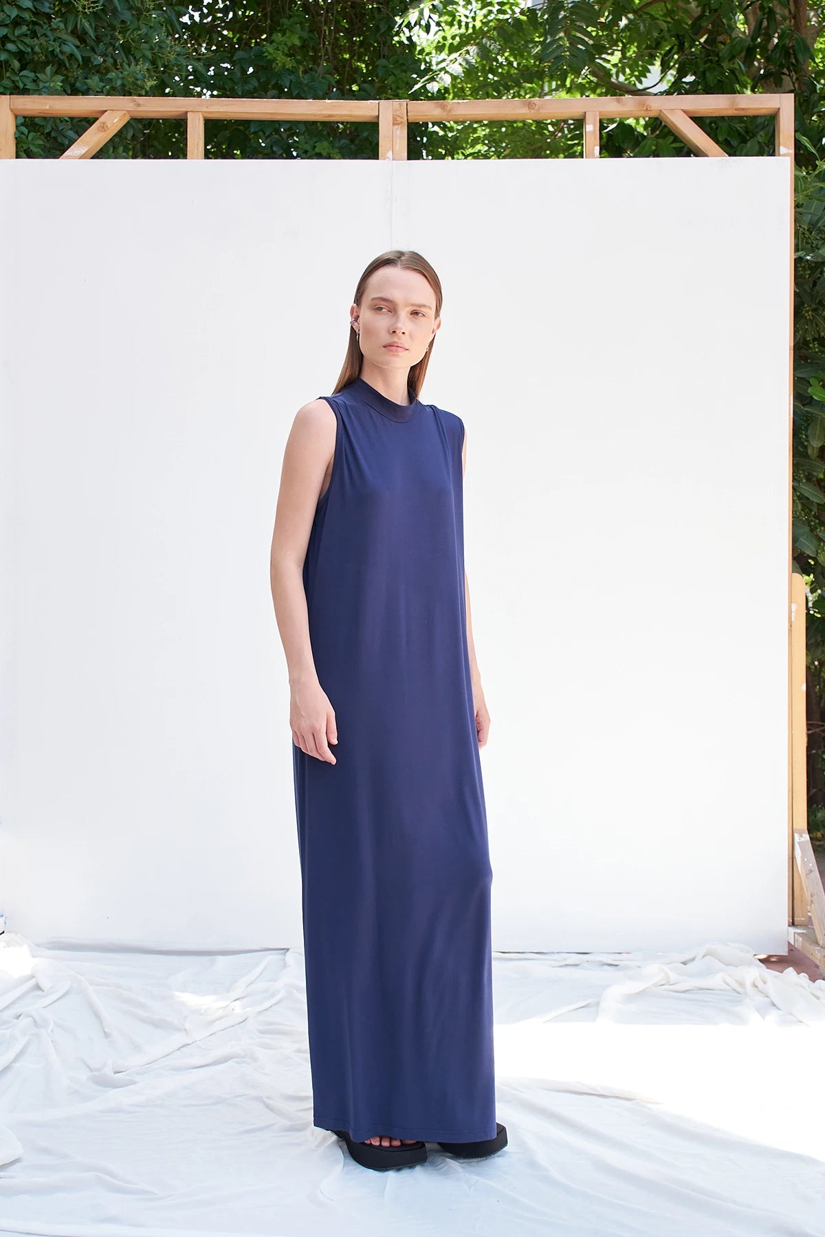 Ärmelloses Basic Maxikleid aus Baumwolle