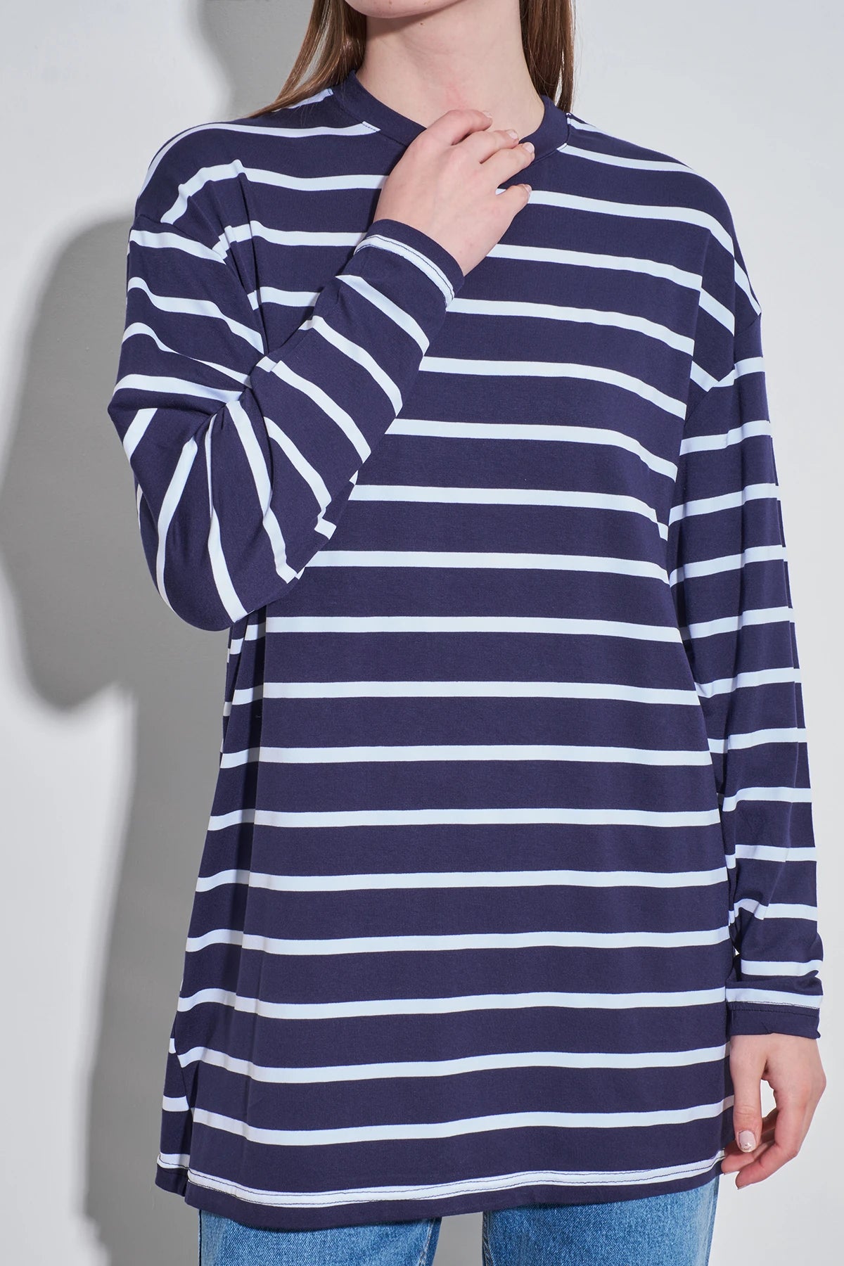 Streifen-Long-Tunika im Loose-Fit 80 cm