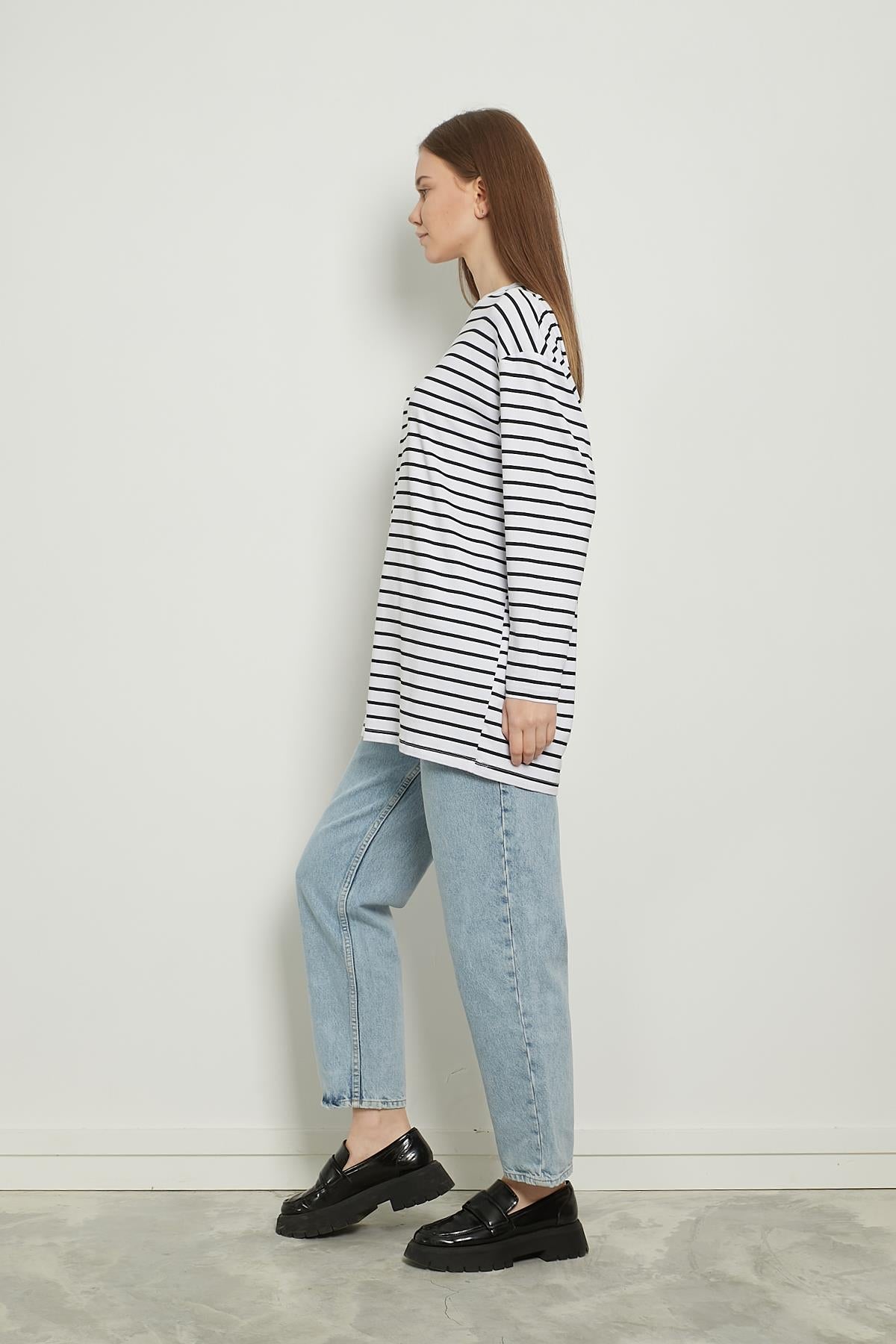 Streifen-Long-Tunika im Loose-Fit 80 cm