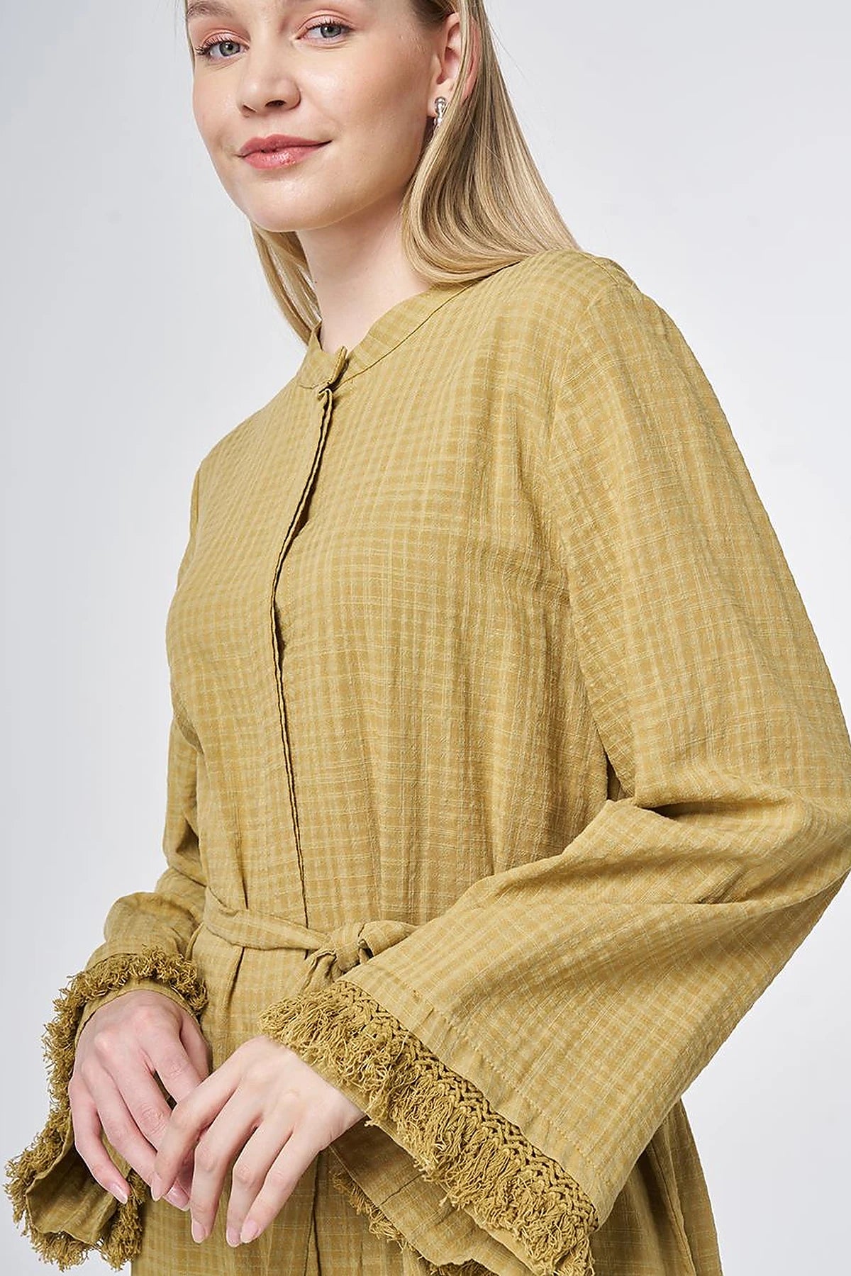 Tunika mit Gaufre-Struktur und Bindegürtel
