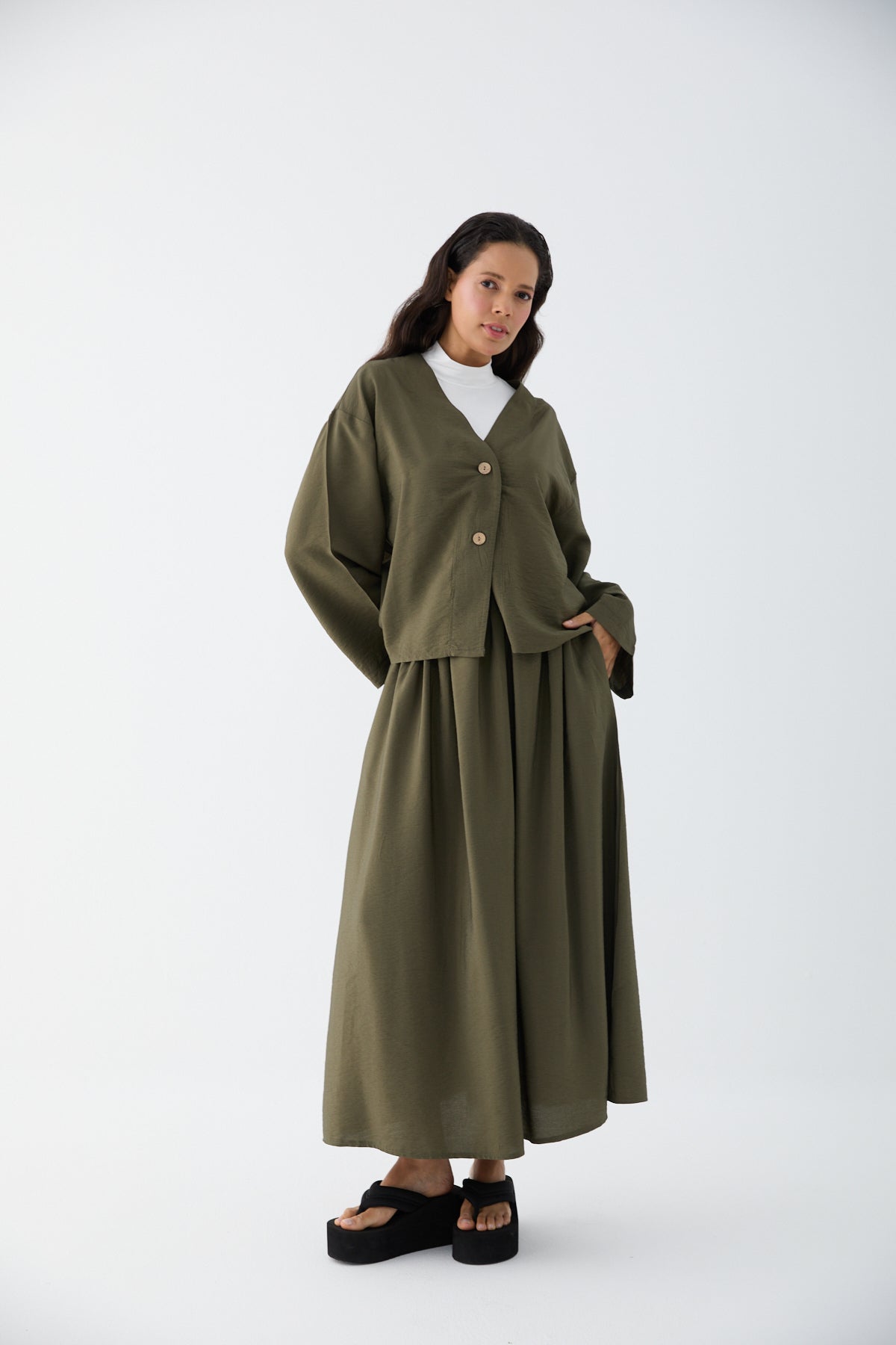 Kurze Tencel-Jacke mit Knöpfen
