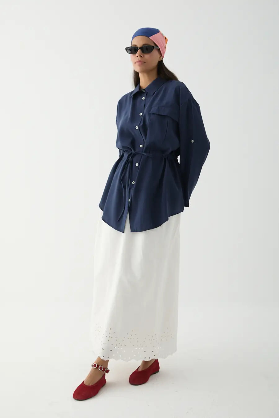 Tencel-Bluse mit verstellbarem Taillenzug und Brusttasche